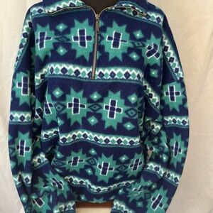 Men's Half-Zip Fleece Pullover - Blue & Teal Aztec